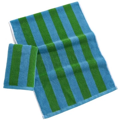 Juego de 2 Toallas de Mano Azul y Verde Doble Color Rayas Decorativas 13x29 Foto 1 de 4