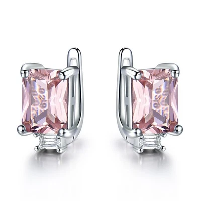 Rectangle Morganite Earrings Gemstone 925 Sterling Silver Jewelry Stud Earrings - Image 1 of 4