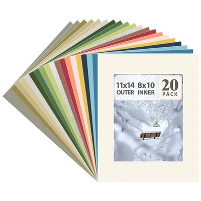 Pack of 20 Mixed Colors 11x14 Picture Mats Matting with White Core Bevel Cut... - Image 1 of 4