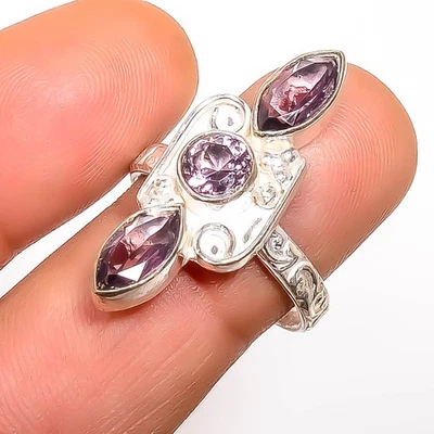 Anillo de joyería enchapado en plata con piedras preciosas de amatista rosa s.9.5 TR7508-1621 Foto 1 de 3