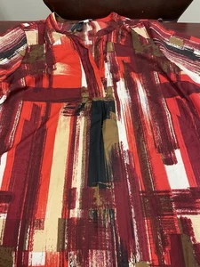 CATHERINES Blouse Tunic Top 2X Reds Earth Tones Bust 52 30L Euc Modest 6.50 Ship - Picture 1 of 5