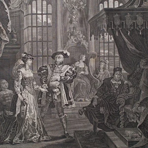 Thomas Cook nach William Hogarth King Henry Anna Bullen Kupferstich 19 Jhd - Picture 1 of 4