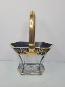 Vintage Heisey Floral Glaskorb sechsseitig mit Griff Gold Schwarz Lack Trim Sechseck  - Bild 1 von 24