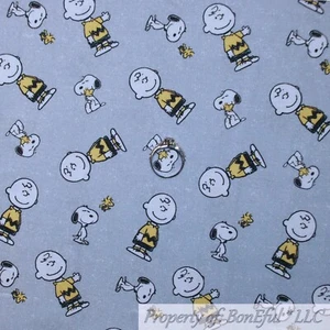 BonEful Fabric FQ Cotton Quilt Gray White Charlie Brown Snoopy Yellow Woodstock - Picture 1 of 12