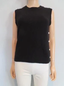 CHANEL Black Cashmere Blend/White Logo Buttons Sleeveless Sweater F 38/US 6 - Picture 1 of 16