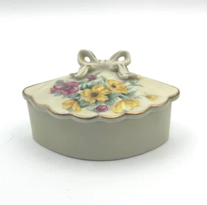 Vtg Jewelry Box Hand-Painted Lefton China Floral Fan Trinket Box - Picture 1 of 6
