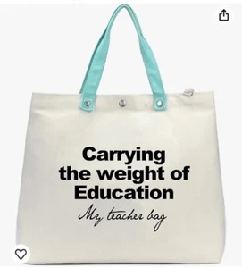 My Teacher Bag- Canvas- Teal Handle- 15”Wx13”H(bag)7”(handle)x 5” - Picture 1 of 3