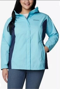 Columbia Arcadia II,Rain Jacket(Women 3X) Aquamarine Blue Hooded Windbreaker NWT - Picture 1 of 10