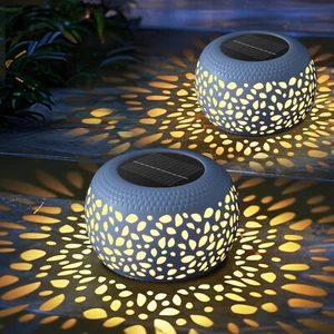 Solar Lanterns Outdoor Waterproof: 2 Pack White Hollow Out Metal Solar Lights - - Picture 1 of 7