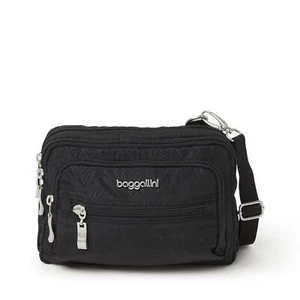 Baggallini Triple Zip Crossbody Bag Black Zebra Emboss One Size - Picture 1 of 4