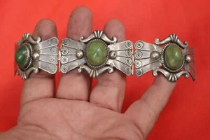 Vintage Taxco Mexico Green Calcite .925 Hinged Bracelet - Picture 1 of 8
