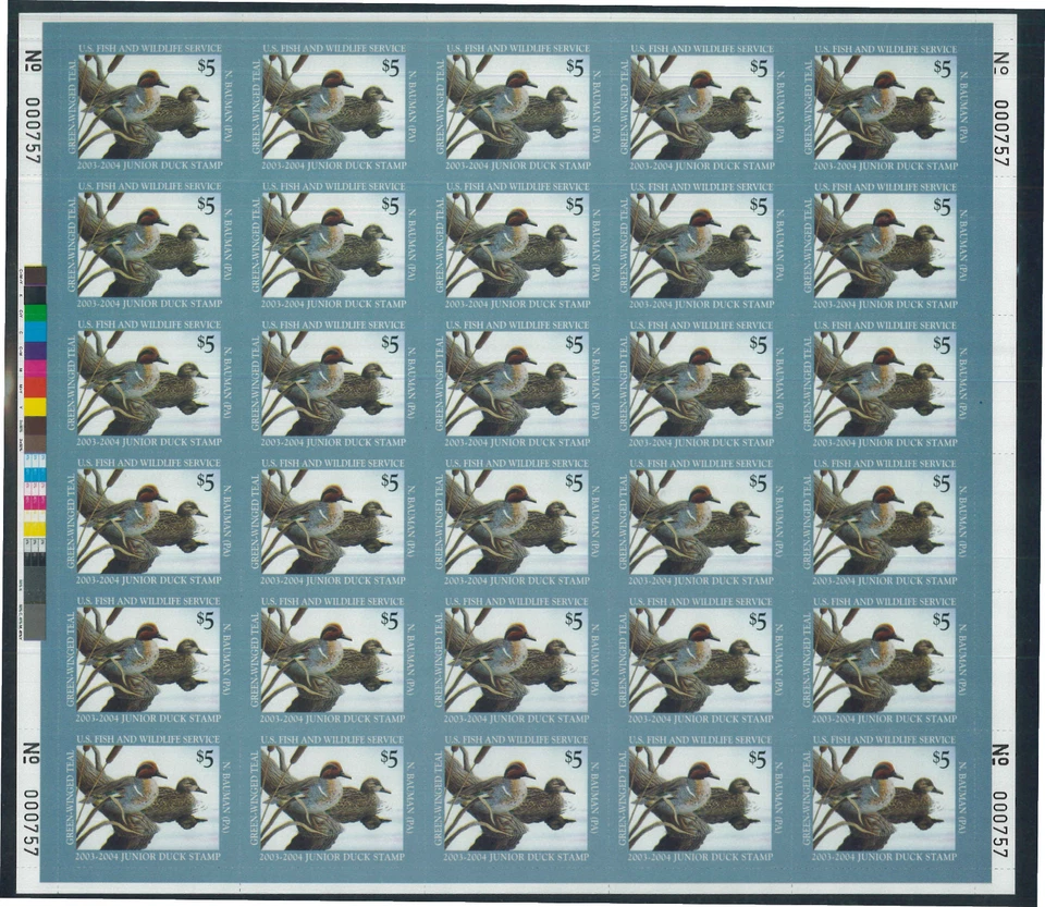 JDS #11 2003 JUNIOR DUCK STAMP FULL SHEET OF 30 SUPER BARGAIN PRICE - Image 1 of 1