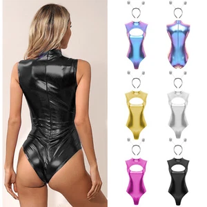 Womens Suit Hollow Front Costume With Hair Hoop Headband Set High Cut Bodysuit - Picture 1 of 61