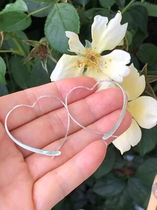 925 Sterling Silver Open Heart Threader Hoop Earrings Women 34mm(1.34")x32mm - Picture 1 of 12