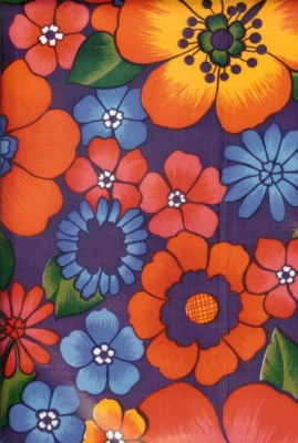 Oilcloth Fabric Tropical London Purple Pattern Sold in Yard or Bolt - Image 1 of 2