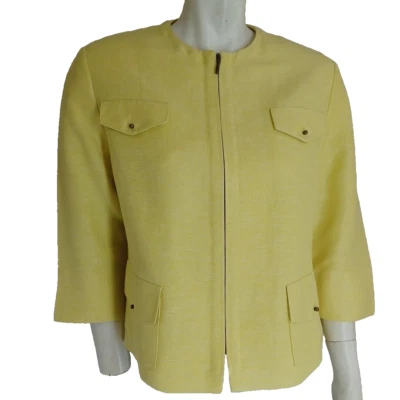 $1290 AKRIS punto 10 M Blazer Jacket Yellow Zip 3/4 Linen/Silk - Image 1 of 4