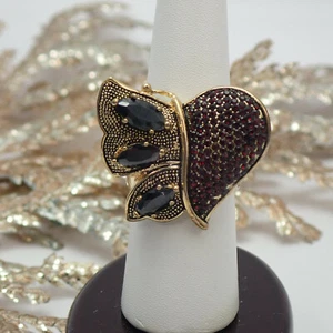 Jill Zarin Dramatic Red Rhinestone Crystal Heart Butterfly Gold Tone Size 7 Ring - Picture 1 of 7