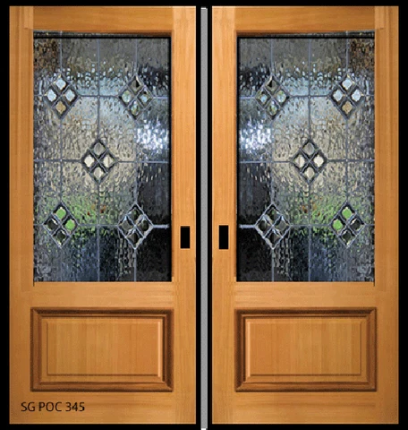 Beautiful Glass Solid Wood Pocket Door  3/4 Glass with raised Bottom Panel Cover