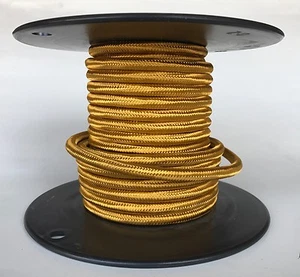 Gold Cloth Covered Cord, 2 Conductor Round Antique Style - 100 ft. Spool - Picture 1 of 1