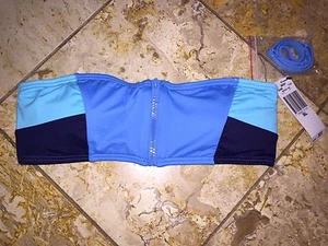 DKNY Blue Bandeau Front Zip Bikini Top Swimsuit Women's S Nwt - Picture 1 of 4