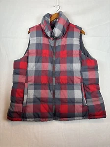 OLD NAVY Puffer Vest Womans Zs Medium 2X Jacket Plaid Quilted Red Thick Full Zip - Picture 1 of 11
