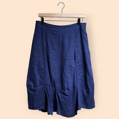 Alberto Makali Designer Linen Skirt Navy Blue Gathered MIDI NY Paris Women’s 6 - Image 1 of 4