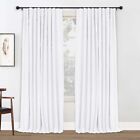 100% Blackout Curtains Linen Clip Rings/Rod Window Curtain 2 Panel for Bedroom