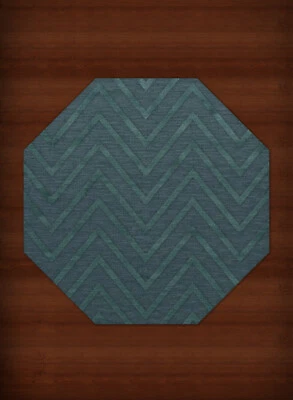 Blue Transitional Hand Hooked Stripes Chevrons Zig Zags Area Rug Striped DV4 - Image 1 of 2