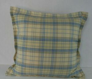 Ralph Lauren Yellow / Blue & White Plaid Down Filled Throw Pillow 22" x 22"