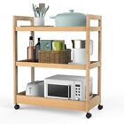 Kitchen Storage Cart on Wheels, 3 Tier Bamboo Rolling Cart, Mobile Utility Cart 