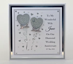 Biglietto Anniversario Matrimonio 60° Diamante Personalizzato Moglie/Marito/Coppie - Foto 1 di 4