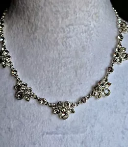 Charter Club Signed Floral Crystal Rhinestone Choker Necklace Adjustable Length  - Picture 1 of 12