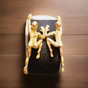 Irafa Gold Tone Figural Climbing Nude people earrings vintage signed 2.5" 20g - Picture 1 of 4