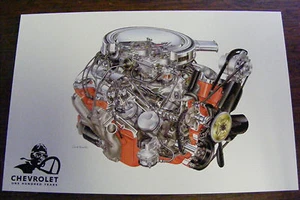 1964 CHEVROLET ONE HUNDRED YEARS ENGINE ILLUSTRATIONS BY DAVID KIMBLE POSTCARD - Picture 1 of 2
