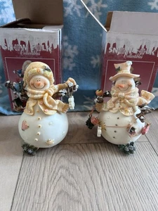 Vintage Schnee Folk Zweig und Baumeln Schneemann Freunde Figuren - Bild 1 von 4