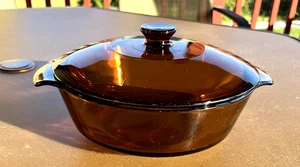 Anchor Hocking 1,5 Quart Ernte Braunglas Runde Auflaufform #437 mit Deckel - Bild 1 von 21