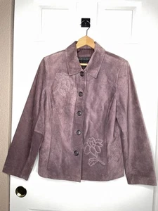 Bernardo Suede Stitched Embossed Purple Plum Jacket Women Size : M - Picture 1 of 11