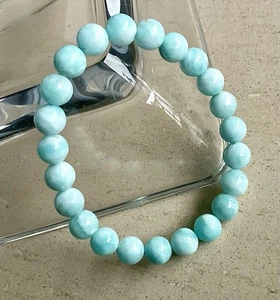 18g Larimar Armband , Stretch, 8mm Perlen, Sehr schöne Struktur - Bild 1 von 21