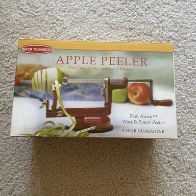 Back To Basics Apple Peeler Red Cast Iron Suction Base Peel Core Slice Potatoes - Image 1 of 3