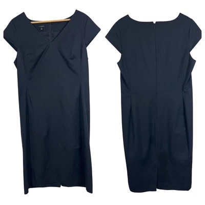 TALBOTS Women's 10 Navy Blue Wool Blend Cap Sleeve Pinstripe Career Sheath Dress - Image 1 of 4