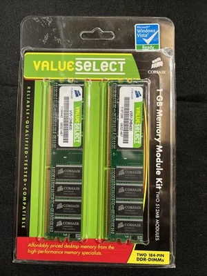 Corsair Value Select (DDR-400) 1 GB DIMM 400 MHz PC3200 DDR Memory (VS1GBKIT400) - Image 1 of 2