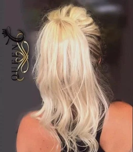 Cabello humano ligero rubio ceniza Queen C AIRess extensión cola de caballo cabello fino - Imagen 1 de 2