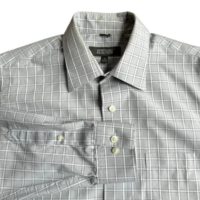 Рубашка на пуговицах мужская Kenneth Cole Reaction M 15-15,5 32/33 серая клетчатая не железная - Изображение 1 из 4