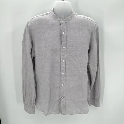 Club Monaco 100% Linen Shirt Mens L Slim Fit Band Collar L/S Button Up Gray READ - Image 1 of 4