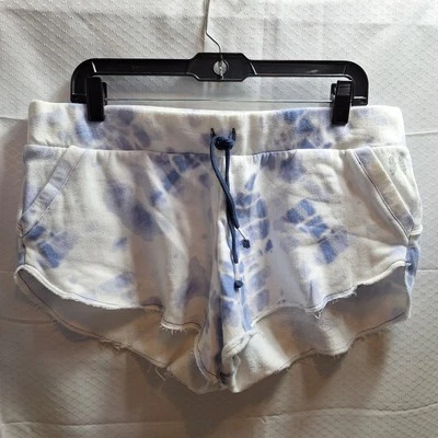 VICTORIA'S SECRET Sweat Short Shorts Sz L White Purple Tie Dye Drawstring Lounge - Image 1 of 4