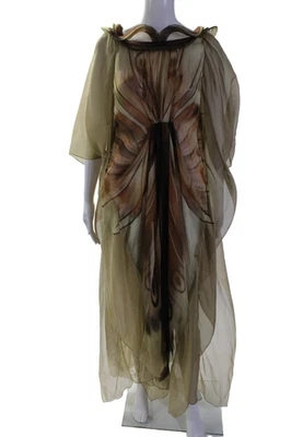 Maxi Vestido Verde Alberta Ferretti Para Mujer Mangas Acampanadas Cintura Ajustada Talla 4 Foto 1 de 4