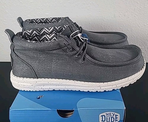 NIKE Mocassino Hey Dude Wally Mid tela lino grigio taglia 9 uomo stile di vita casual comodo nuovo con etichette