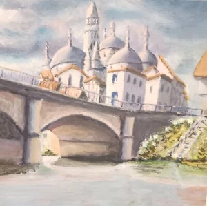 VUE de PÉRIGUEUX en Dordogne Huile sur Toile Originale Signée 46x38cm - Picture 1 of 8