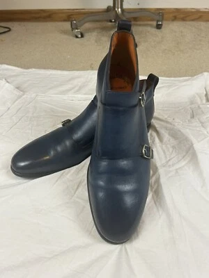 BOTA SANTONI FATTE A MANO COURO AZUL ALÇA DUPLA MONGE TORNOZELO BAIXO TAMANHO 11 - Imagem 1 de 4