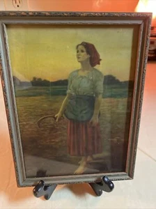 Antique Photo Peasant Girl In Field With Sickle In Original Frame - Picture 1 of 7